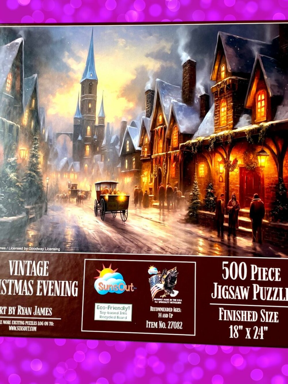 SunsOut Puzzle 500 Piece Jigsaw VINTAGE CHRISTMAS EVENING made in USA